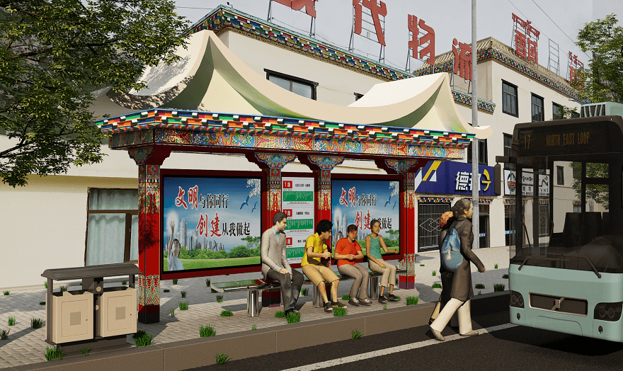 青海省玉樹(shù)藏式風(fēng)格公交站臺(tái)生產(chǎn)中